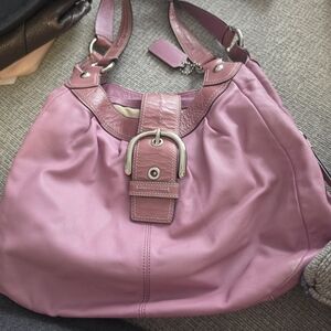 Coach Pink Leather Shoulder Bag with Buckle Detail
